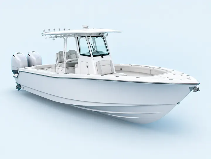 3D render of a center console motorboat