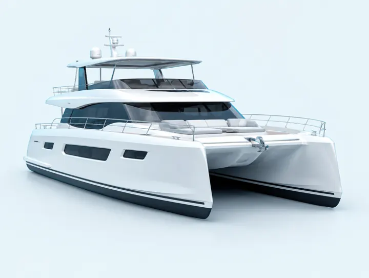 3D render of a luxury power catamaran yacht