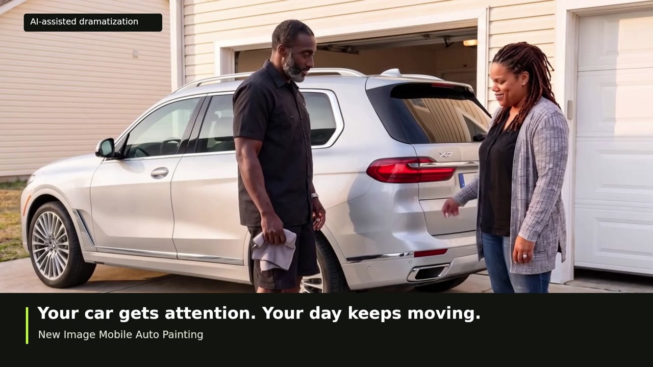 A customer and New Image technician beside a silver SUV in our commercial